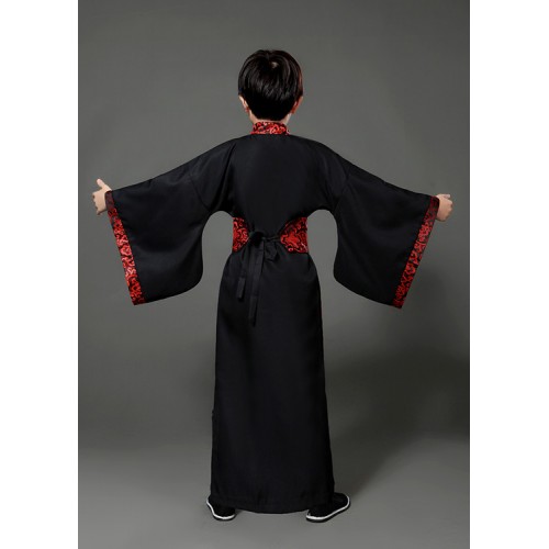 Chinese folk dance costumes for boy children ancient traditional white red black hanfu drama photos cosplay stage performance robes dresses